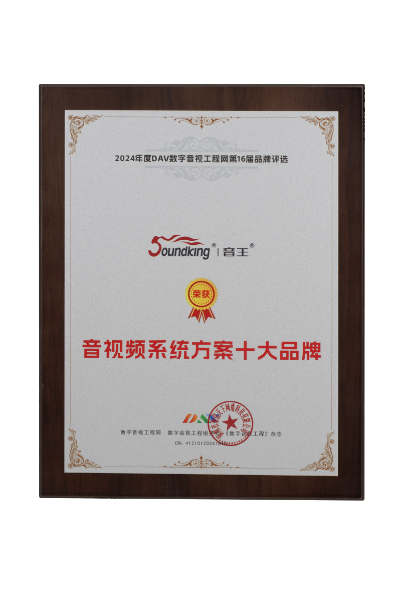 喜訊再傳！音王榮耀加冕DAV 2024年度音視頻系統(tǒng)方案十大品牌獎項